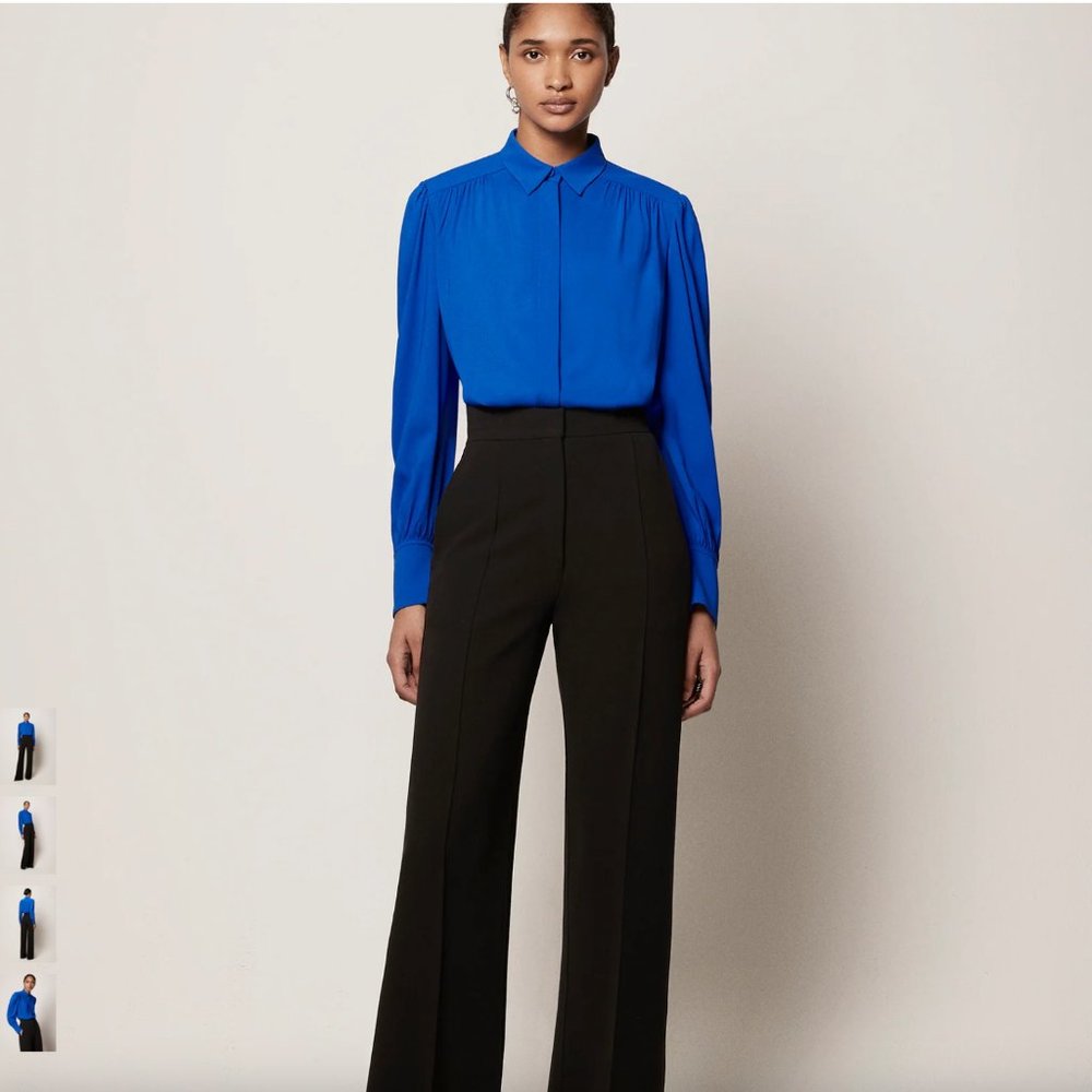 NWT Another Tomorrow Gathered Blouse in Cobalt Blue in Size 38